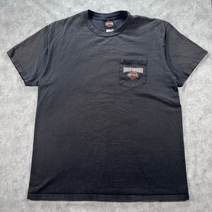 Vintage Harley Davidson Biker Black Pocket T-Shirt Charlotte NC Size Mens XL